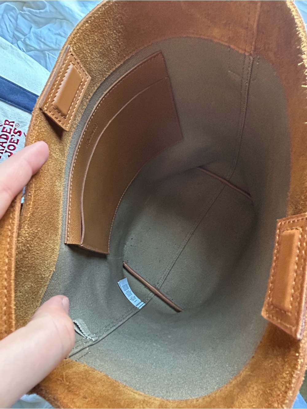 Madewell Suede Bucket Bag in Cognac Brown with Leather Strap - Picture 6 of 7